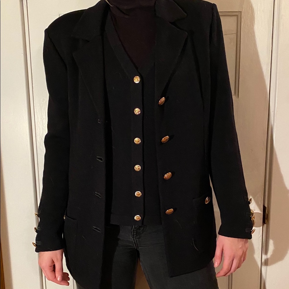 St. John Black Knit Jacket & Vest